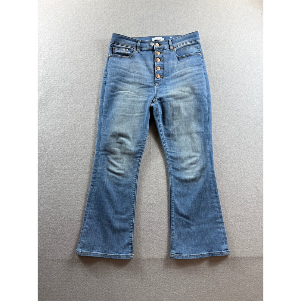LOFT The Kick Crop Jeans Women 6 Blue High Rise Button Fly Stretch Denim 29x24